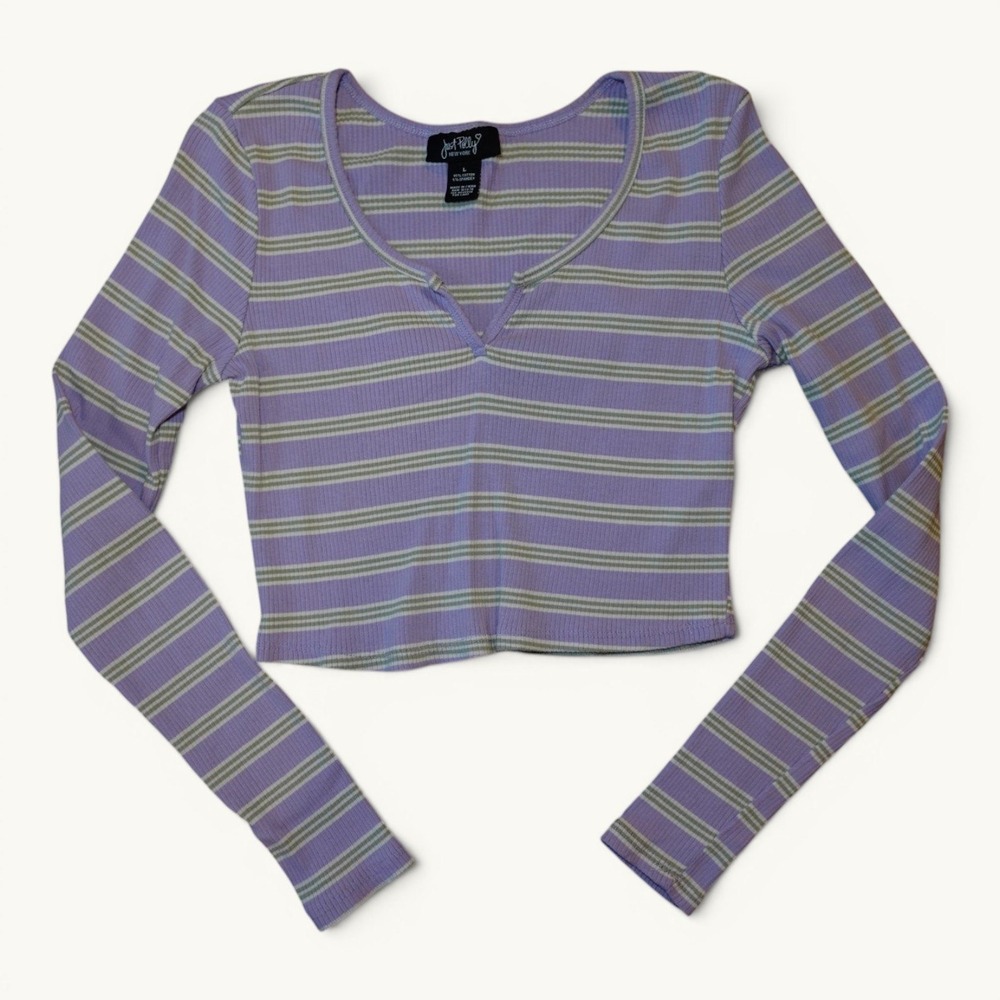 Just Polly New York Lavender Striped Crop Top Size L